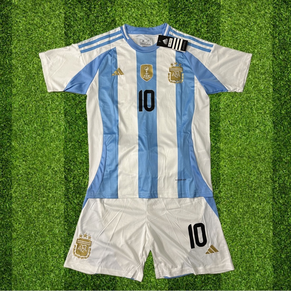 Adidas Messi #10 Argentina 2024 Copa America Soccer Kids Kit Home set